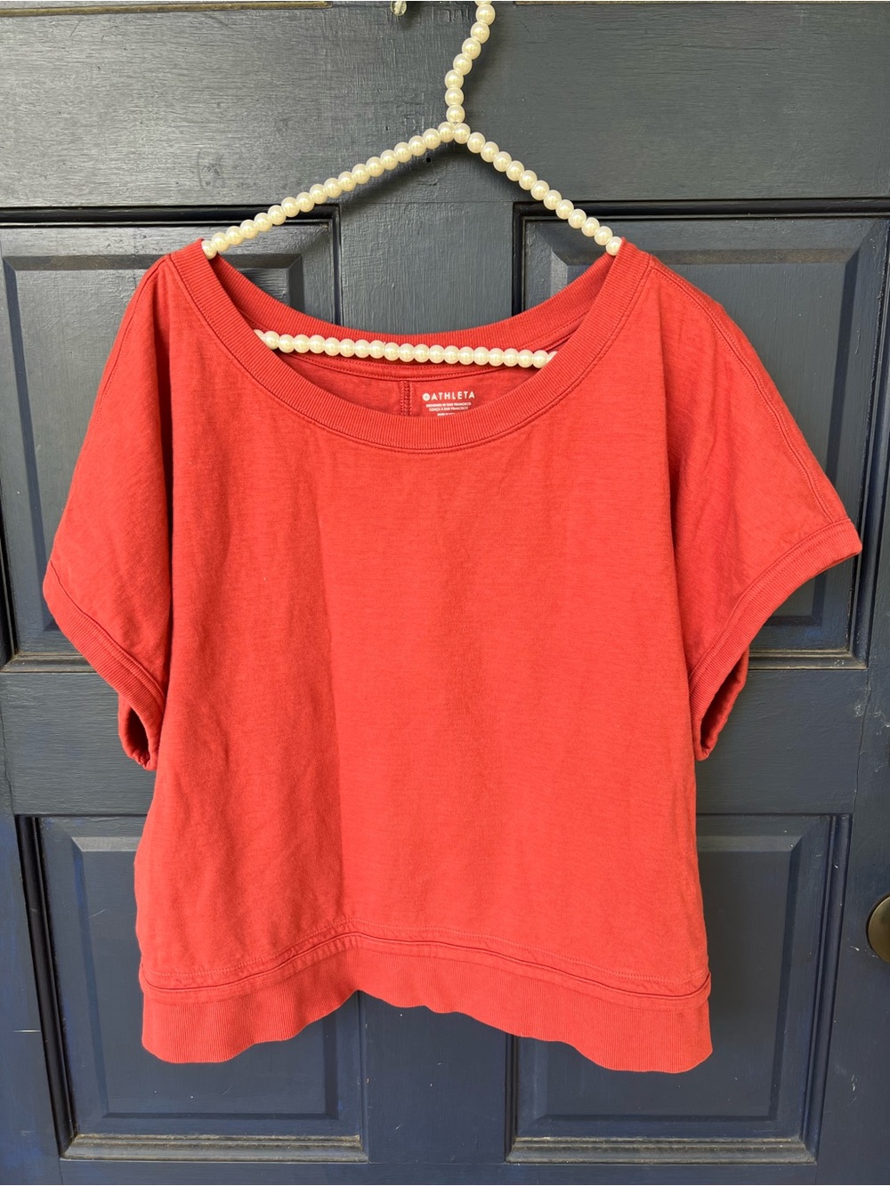 Athleta Coral-Red Short Sleeve Boxy Pullover